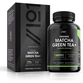 Organic Matcha Green Tea Extract 1360mg - 60 Capsules with Turmeric, Acerola & Black Pepper - 1-Month Supply by Alpha01