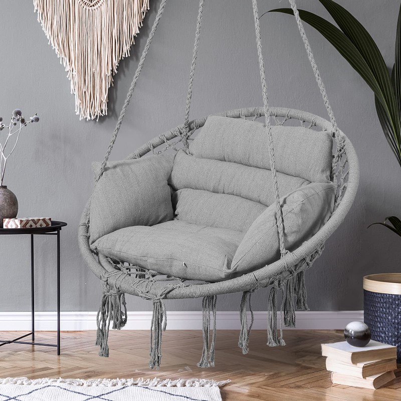 Goutime Hammock Chair, Macrame Hanging Swing Chairs with Cushion and