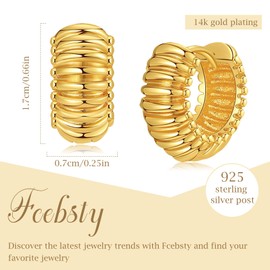Fcebsty 18K Gold Filled Earrings Unique Hypoallergenic Chunky Huggie Whorl Hoop Earrings for Women Whorl Statement Gold Hoop Earrings for Women