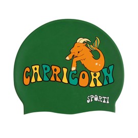 Sporti Groovy Zodiac Capricorn Silicone Swim Cap, Lightweight Silicone Swimming Cap for Women and Men, Unique Design - Capricorn