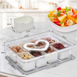 Wuoerr Snack Box Container, Portable Snack Box Container, Divided Serving Tray with Lid and Handle Snackle Box, Clear Organizer for Veggie, Tray, Candy, Fruits, Nuts, Snacks (8 Compartments)