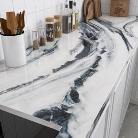 LACHEERY Kitchen Marble Countertop Peel and Stick 15.8"x276" Counter Top Peel and Stick Waterproof White Blue Marble Wallpaper Self Adhesive Contact Paper for Cabinets Drawers Countertops Vinyl Wrap