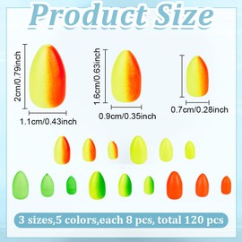 FREEBLOSS 120Pcs Foam Floats Bullet Fishing Foam Snell Fishing Rig Floats Spinner Oval Pompano Rigs Fly Strike Indicators for Spinner Rig Making(5 Colors/3 Size)