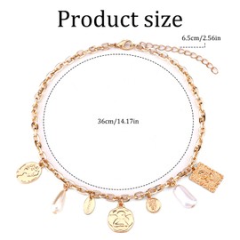 Mikovivi Charm Necklace for Women, Exquisite Gold Charm Necklace Alloy Chunky Charm Necklace Badge Pearl Vintage Necklace for Women Summer Beach Party Jewelry Gift