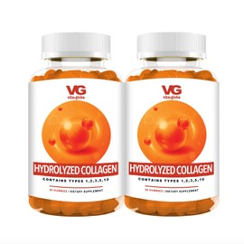 VitaGlobe Hydrolized Collagen Gummies - Type I II III V & X, Vitamin for Women Men Healthy Skin Hair Nails, Beauty Support, Bone & Joint Support, 60 Count (Pack of 2)