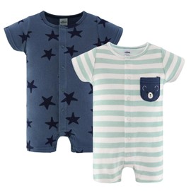 The PeanutShell Baby Boy Rompers 2 Pack - 100% Cotton Clothes and Summer Dresses for Newborn, Infant and Baby Boys - Newborn Boy Clothes 18-24 Months - Blue Stars