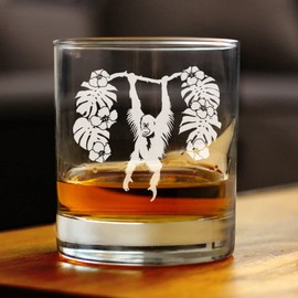 Bevvee Orangutan Rocks Glass - Fun Wild Animal Themed Decor and Gifts for Lovers of Apes and Monkeys - 10.25 Oz Glasses