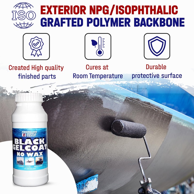 Fiberglass Supply Depot Black Gelcoat No Wax Quart with 15cc