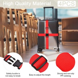 Pack of 4 Luggage Straps & 4 Luggage Tags & 2 Pieces Add a Bag Luggage Straps, Luggage Strap Strap, Adjustable Luggage Straps, Eye-catching Luggage Strap for Suitcases (Red)