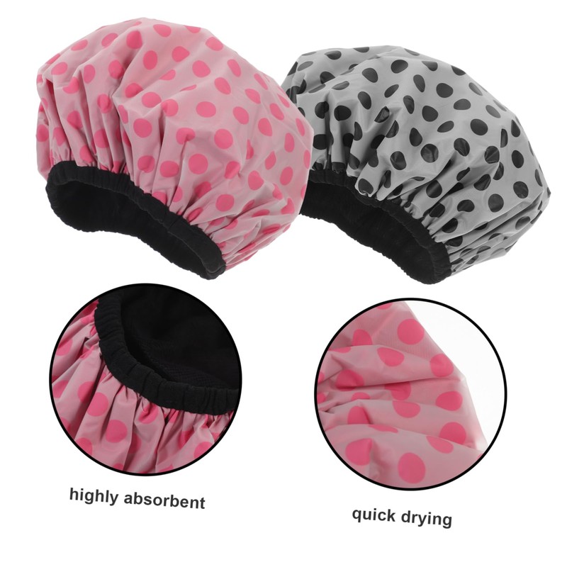 SAFIGLE 2Pcs Shower Cap Three Layers Hair Protection Bonnet Quick