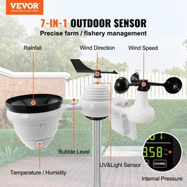 7-in-1 Wi-Fi Weather Station, 7.5 in Color Display, Home Weather Station Indoor - Solar Charging