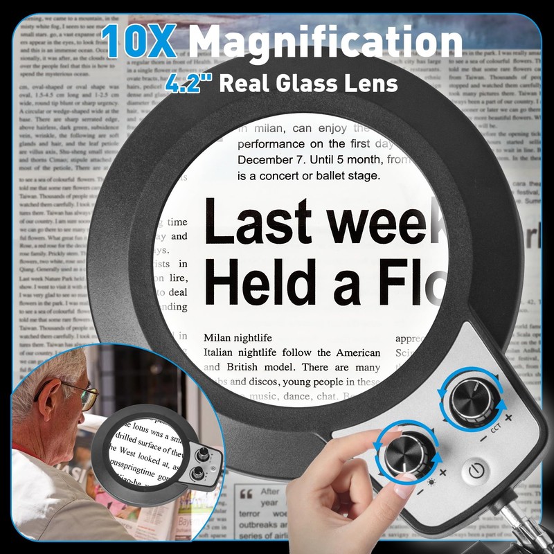 KIRKAS 10X Magnifying Glass with Light and Stand, 2-in-1 Any