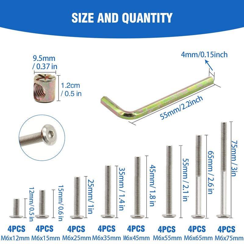 Socell 61pcs Crib Bunk Bed Furniture Hardware Replacement Kit, Stainless