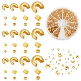 PandaHall Approx. 1591 Pieces Jewellery Making Set 12 Styles Golden Brass Crimp Beads Crimp Beads Knot Covers Half Round Open Crimp Bead Covers for DIY Crafts Necklace Bracelet