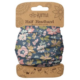 Karma - Diadema floral azul marino para mujer, talla M, diadema de tela y bufanda elástica para el cabello, color azul marino