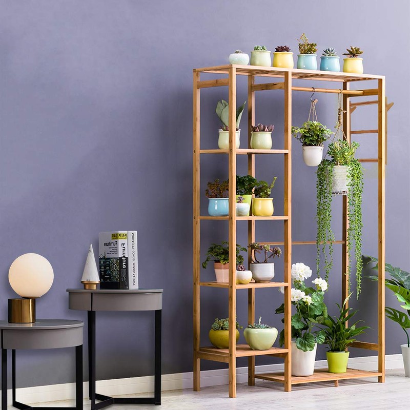 Ufine Bamboo Garment Rack 6 Tier Storage Shelves Clothes Hanging