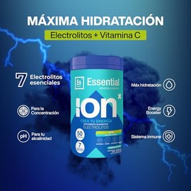 ION X | Electrolitos En Polvo | 50 Porciones | Con 7 Electrolitos Esenciales + Vitamina C | Endulzado Con Miel De Abeja Orgánica | Sin Cafeína | Sabor Limón | Hidratación Avanzada | Essential 500g