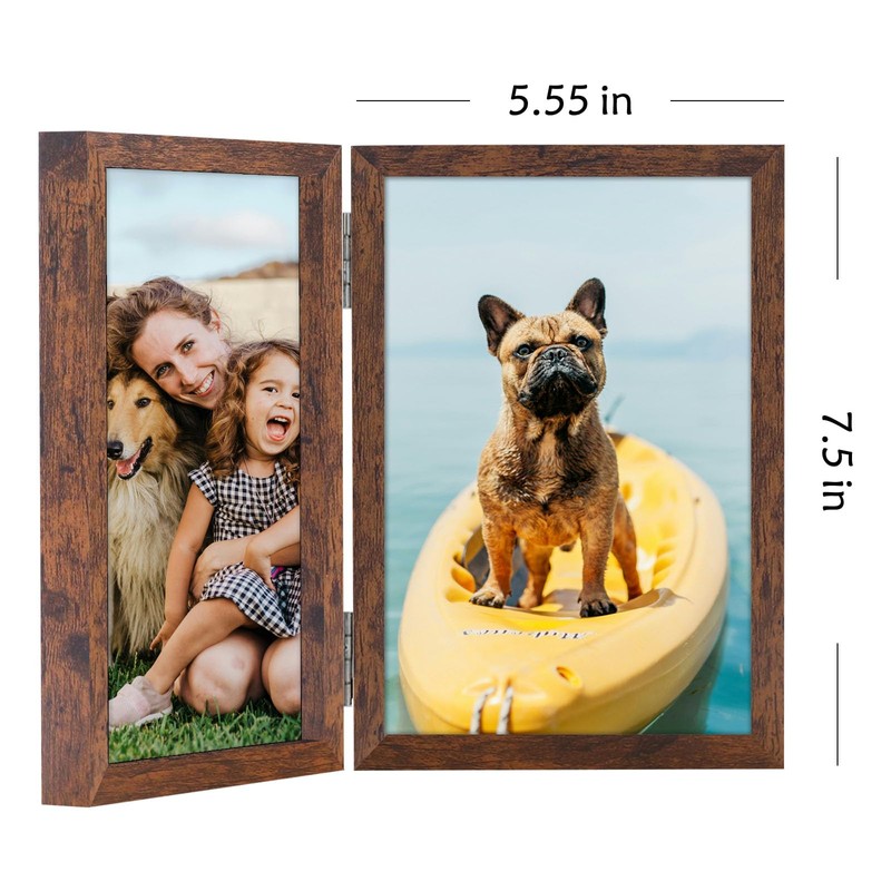 5x7 Double Picture Frame Vertical Wooden Hinged Photo Frames 2