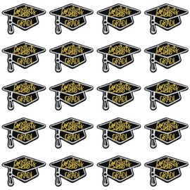 20Pcs Graduate Iron On Patch, School College Graduation Iron-On Patches Appliques, Graduation Cap Embroidered Patches for Clothing, Hat