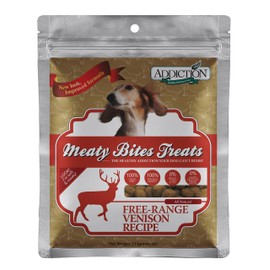 Addiction Venison Recipe Meaty Bites, All Natural Free Range Grain Free High Meat Dog Treats, 4 Oz.