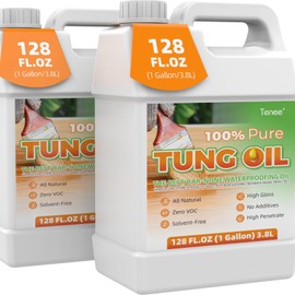 Tenee 128 Fl Oz, 2 Pack Pure Tung Oil – Waterproof Tung Oil That Strengthens & Protect Wood – Wood Project Food Grade Tung Oil Finish – Food Safe Wood Sealer for Pet Houses, Garden Boxes, And More