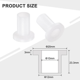 sourcing map 12pcs Flanged Sleeve Bearings Plastic Bushings ID 10mm x OD 12mm x Length 23.3mm Nylon Bushings, White