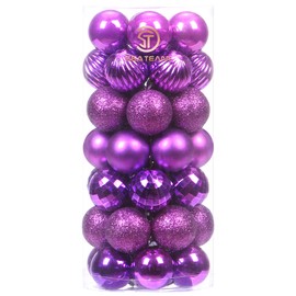 Sea Team 46-Pack Christmas Ball Ornaments with Strings, 30mm/1.18" Mini Size Baubles, Shatterproof Plastic Christmas Bulbs, Hanging Decorations for Xmas Tree, Holiday, Wedding, Party, Purple