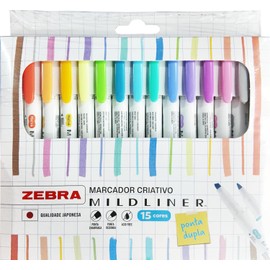 Zebra Mildliner Marcador Creativo De Doble Punta (Punta Cincel Y Punto Fino) Estuche 15 Piezas Multicolor.