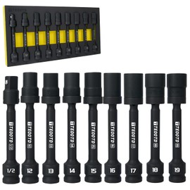 TEOOTD 1/2" Drive Swivel Socket Set, 5 Inch Long Swivel Socket Set, 9 PCS Universal Impact Extension Socket, 12-19mm, Wobble Socket with Universal Impact Joint, 6-Point,Metric,Cr-Mo