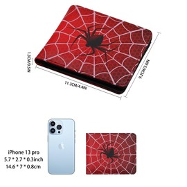 JONYEE Teen Boys Wallet with Zipper Coin Pocket for Teenager and Youth Guys, Cool Bi-Fold Leather Purses with Credit Card Cash Holder and ID Window for Men, Funny Gifts for Kids -Spider Web