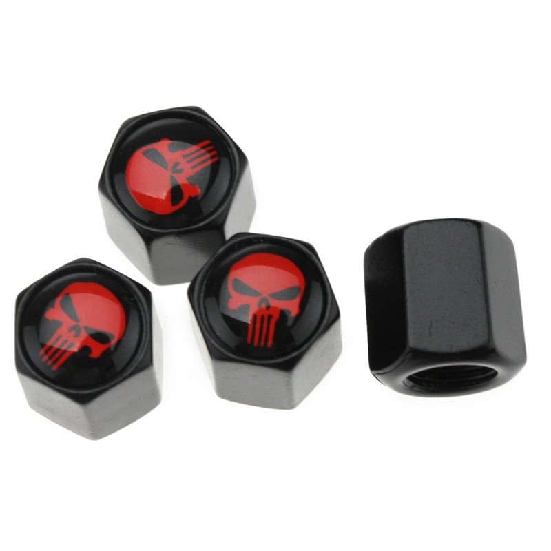 Set of 4 valve caps car red skull cover with