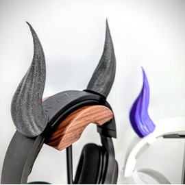BeamTeam3D Smooth Devil Horns for Headphones - Demon Headphone Attachment in Various Colors with Self Fastener - Cosplay Devil Ears for Gamers and Streamers (Set of 2) (Sparkle Black)