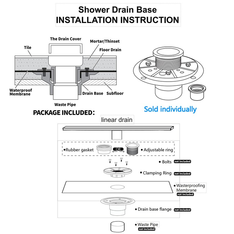 36 inch Linear Shower Drain with Removable Square Hole Panel