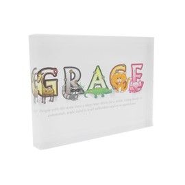 Feel Good Art A7 Diamond Polished Acrylic Token Girls Name with Meaning-Grace (10.5 x 7.4 x 2cm), Multicoloured, 7.4 x 10.5 cm