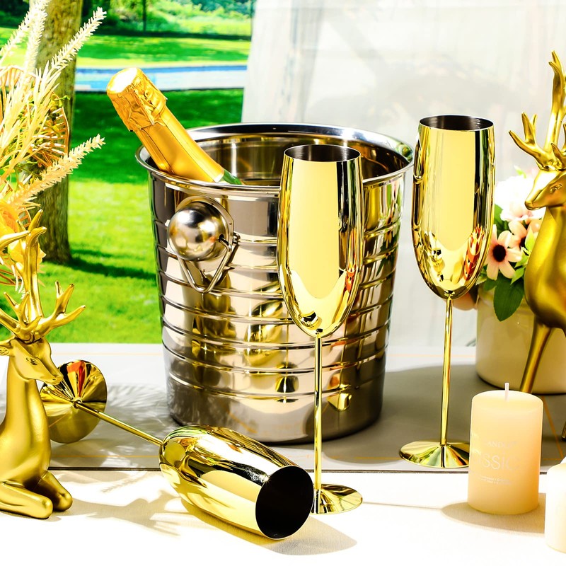 Yinder 12 Pcs Gold Champagne Flutes Bulk 8.5 oz Gold