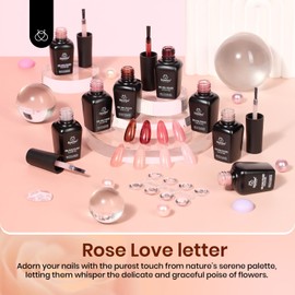 Beetles Pink Jelly Gel Nail Polish, 8Pcs Nude Brown Nails Fall Sunset Rose Collection Gel Polish Nails Art Soak off Uv LED Manicure Gift Set Nail Trend Gift for Women