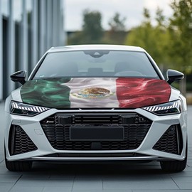 Mumeson Mexico Flag Car Hood Cover Stretch Polyester Protector with Adjustable Triangular Fasteners Waterproof Oversized Automotive Hood Covers for Large SUV and Pickup Trucks