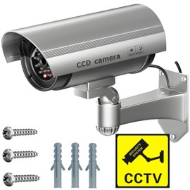 Retoo Swivelling Dummy Camera for Outdoor and Indoor Use, Wireless CCD Camera with Flashing LED, Weatherproof Security Camera, Fake Camera for Home and Office Surveillance, Dummy Camera (Grey)