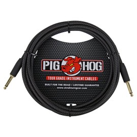 Pig Hog PC-H10BK 1/4" Black Woven Guitar Instrument Cable, 10 Feet