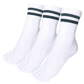 Soxsense Toe Socks For Men Women Striped Retro Mini Crew Finger Socks Sporty Casual Cotton Glove Socks (3Pairs) (US, Alpha, Medium, Regular, Regular, White_BkStripe)