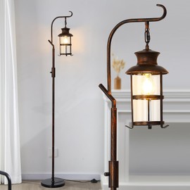 Asmymhd Vintage Dimmable Floor Lamp,Classical Lanterns Standing Lamp, Rustic Farmhouse Floor Lamp with Red Copper Finish, for Living Room Bedroom,Bar,Basement
