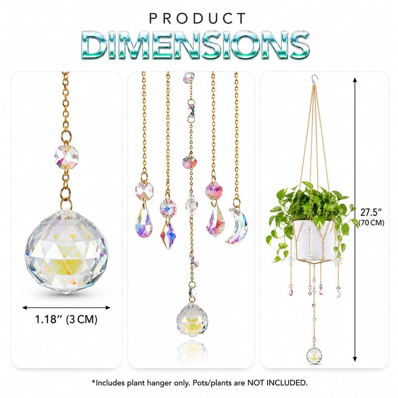 Sun Catcher Plant Hanger with Beads, Glass Crystal Ball Decor