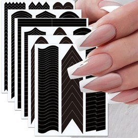 French Tip Nail Guides Nail Stickers French Manicure Strip Self-Adhesive Nail Art Airbrush Stencils Strips with French V-Shaped Moon Design Wavy Line DIY Nail Art Tips 6 Sheets