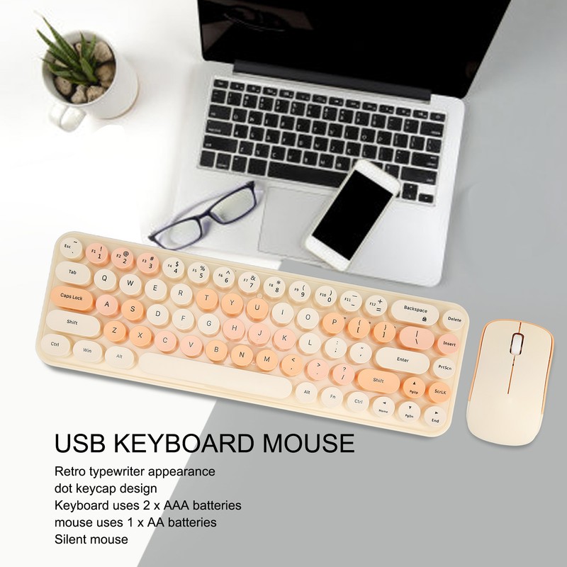 USB Keyboard Mouse 2.4G Wireless 68 Keys Low Consumption Retro