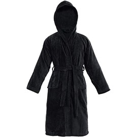 AATH COLLECTION Lightweight Shawl Robe Kids for Boys & Girls 100% Egyptian Cotton Bathrobe Hooded Dressing Gown Luxury Terry Towel (12-14 Years, BLACK)