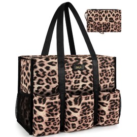 IBFUN Utility Tote Bag with 14 Exterior Interior Pockets Zip Top Teacher Tote Bag for Teacher/Work Women(Medium)