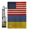 Nationality Ukraine US Friendship Burlap Garden Flag Set with Stand