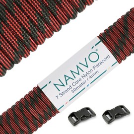 Namvo 550 Paracord Mil Spec Type III 7 Strand Parachute Cord Total Length 100 ft / 30 Metres - Red Camo