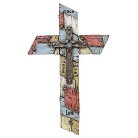 Multicolor Layered Rustic Faux Wood Wall Cross 12" Decorative Spiritual Art Sculpture