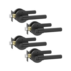 Asidrama 4 Pack Privacy Black Knurled Door Handles, Door Lever with Door Knobs Indoor for Bedroom or Bathroom, Heavy Duty Matter Black Door Handles Interior with Locks for Left Right Sided Doors